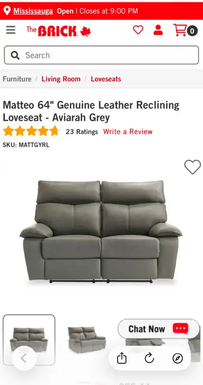 Matteo 64 Genuine Leather  Reclining Love Seat (grey) couch, View more