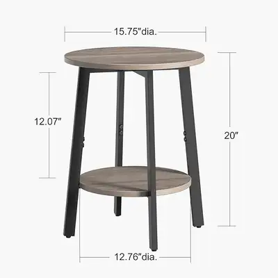 2-Tier Side Table Set, Small Round End Tables with Storage, Grey, View more