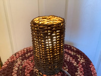 Adorable Vintage Brown Wicker/Rattan Side Table/Accent Light
