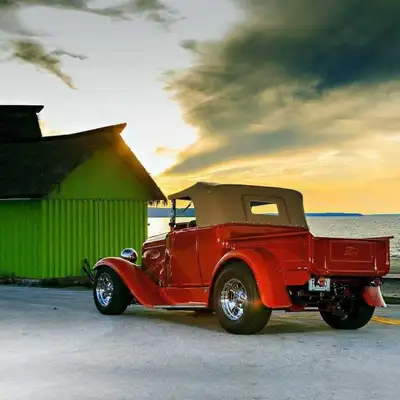 1930 Ford Model A Roadster Pickup , all steel with a steel 32 grill and shell, Ford Vermillion red p...