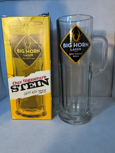 AD. BIG HORN LAGER BEER ANTLER ALE MR. MIKE'S RESTAURANT DRINKING MUG GLASS