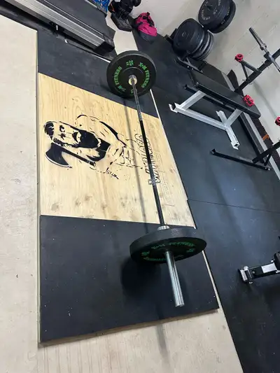Deadlifting Bar + Rubber and Cast Iron Weights + Deadlifting Pad, View more