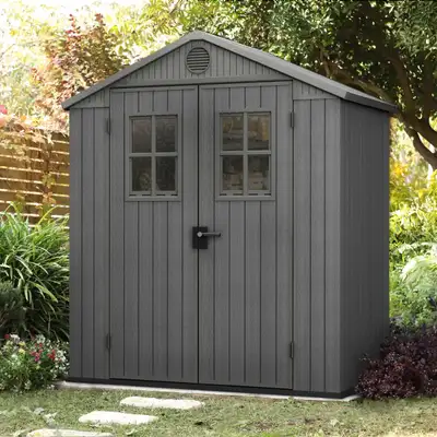 Dimensions (WxDxH)183 cm x 121 cm x 221 cm (72.05 in. x 47.64 in. x 87.01 in.) Lockable doors Weathe...