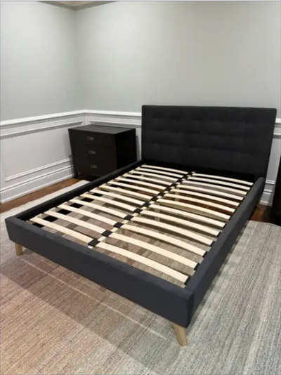 Structube CARME Upholstered Bed Queen Dark Grey NEW, View more