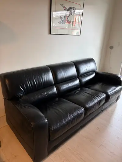 Luxurious black leather couch and chair in excellent condition!, View more