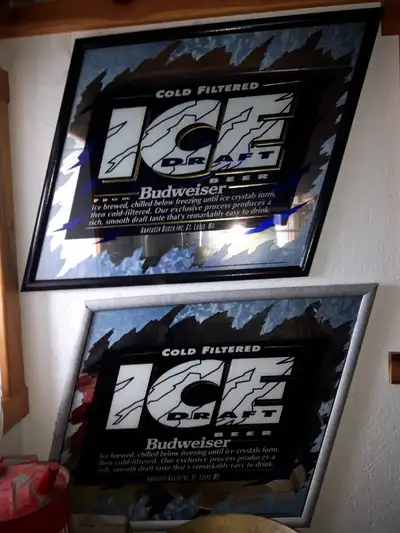 BUD ICE MIRROR SIGNS- 2 PC SET LARGE- NICE!, View more