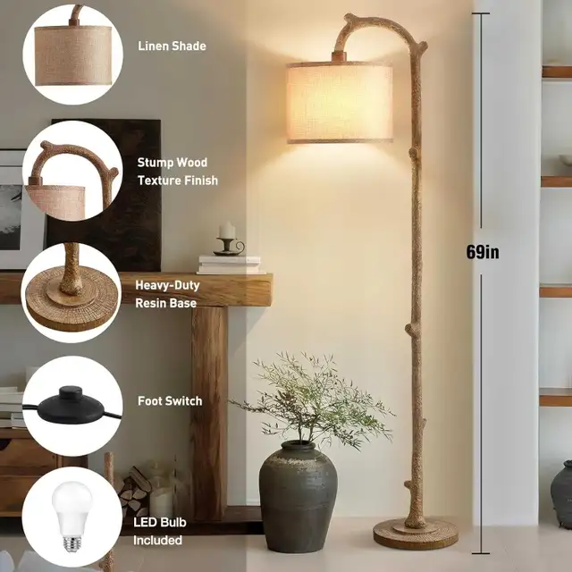 new : 69" natural Rustic Farmhouse Tall Lamp light with bulb in Indoor Lighting & Fans in Mississauga / Peel Region - Image 6