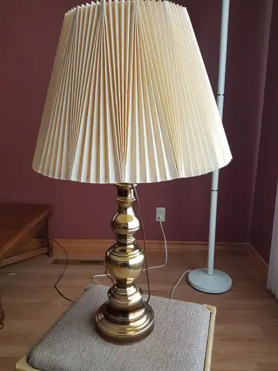 Brass Table Lamp with Pleated Shade, View more