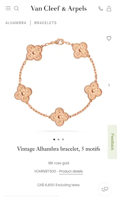Van cleef 18k rose gold Vintage Alhambra hand bracelet, 5 motifs, View more