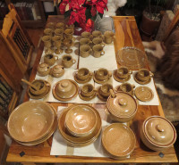Custom glazed pottery dish set - over 50 pieces
