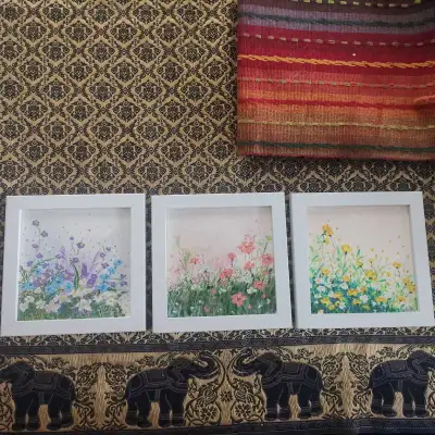 Hand-Painted Oil Pastel Flower Art(5x5 Inch Framed), View more