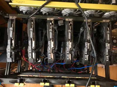 I'm selling a cryptocurrency mining rig equipped with six (6) MSI GeForce RTX 3060 Ti graphics cards...