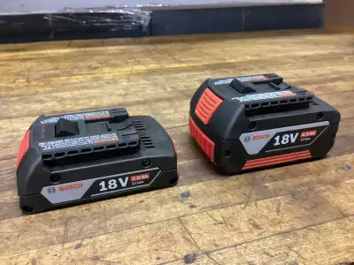 BOSCH 18v LI-ION 2.0 AH BATTERY and 4.0 AH BATTERY, View more