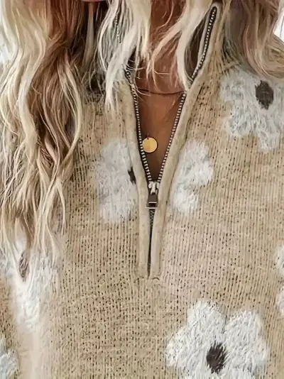 Women's Casual Long Sleeve Knit Sweater With Floral Pattern, View more