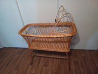 Wicker furniture, antique baby crib