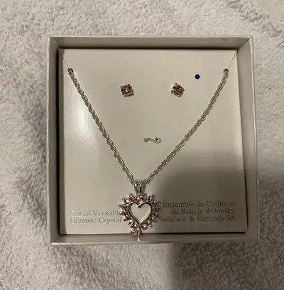 Genuine Crystal Heart Necklace & Earrings Set, View more