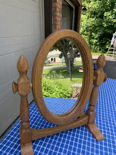Vintage Hand Crafted Oak Table Top Mirror, View more