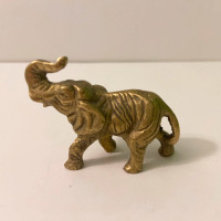 Vintage Small Brass Elephant Figure 2.5 Inch Long Size Trunk Up