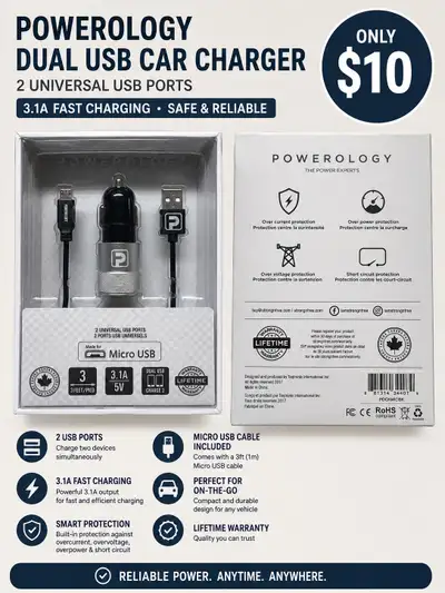 Powerology Dual USB Car Charger, View more