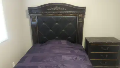 Bedroom set made up of large dresser with detachable vanity mirror, 2 night stands and queen sized b...