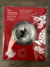 YEAR OF THE DRAGON [2024] SILVER MAPLE LEAF Pure Silver Coin NEW
