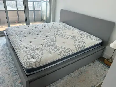 IKEA King MALM bed with 4 wheeled drawers, View more