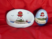 Nova Scotia Ladybug Ceramic soap dish and small bowl with lid