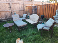 Very heavy iron conversation set with lounger and cushions