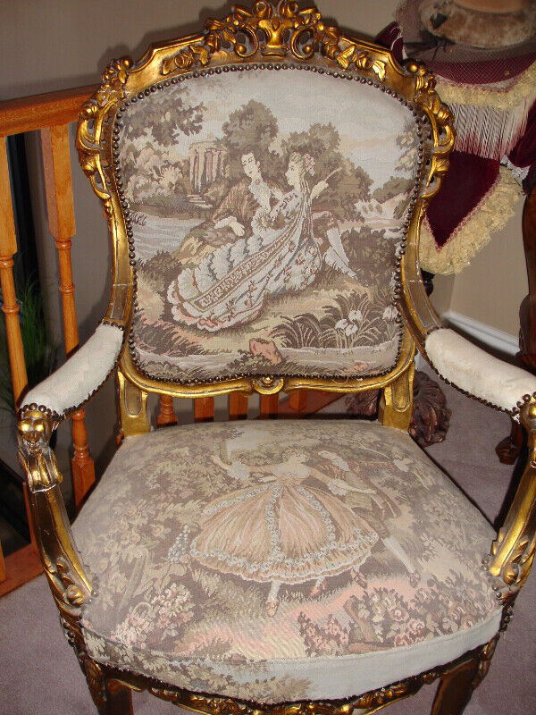 Antique French Louis XVI Gilt Sofa & Chairs in Other in Hamilton - Image 4