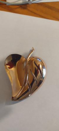 Coro Sterling Craft Large Rare Vintage Heart Shaped Leaf Brooch