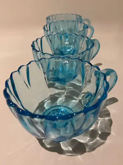 4 TASSES EN VERRE À CAFÉ THÉ VINTAGE RÉTRO MID CENTURY TURQUOISE, View more