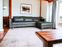 Modern Full Grain Leather Sofa/Chaise Sectional 