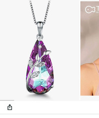 Blue Purple Crystal Leaves Pendant Necklace | Drop Dangling Earr
