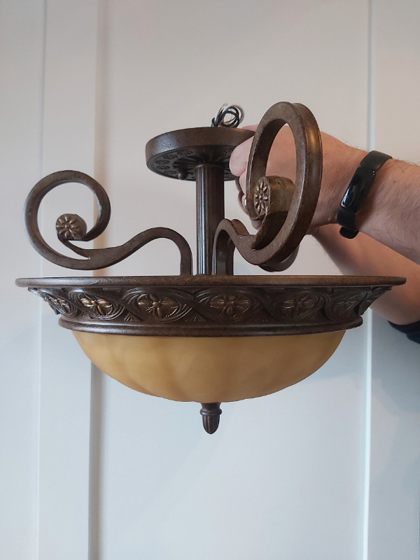 SET OF 2: Semi-Flush Wrought Iron Ceiling Light w/Ceramic Bowl in Indoor Lighting & Fans in Cambridge