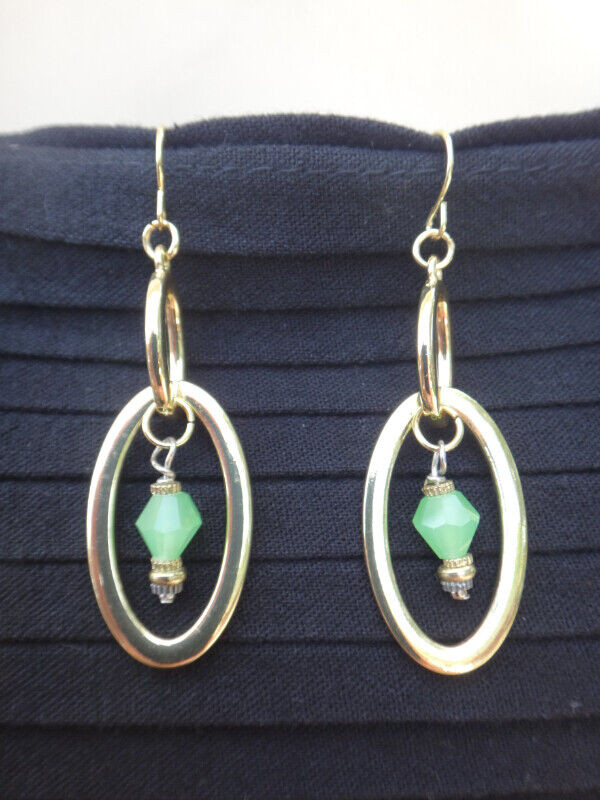 Double Gold Hoop and Green Bead Earrings in Jewellery & Watches in Thunder Bay - Image 2