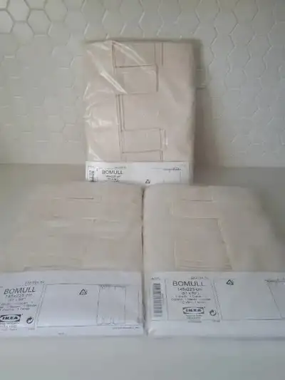 Ikea Bomull Beige Cream Panel Curtains 57”X 89“ NIP Unopened Retired Style Great for a Sunroom, Perg...