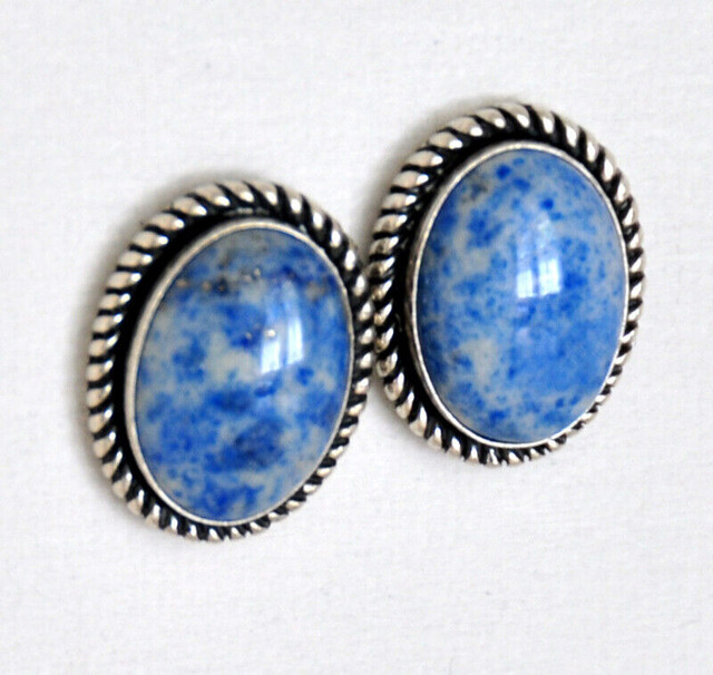 GREAT PAIR OVAL PIERCED EARRINGS BLUE DENIM JADE in SILVER NWOT in Jewellery & Watches in Stratford - Image 2