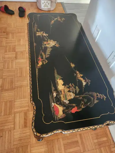 Vintage Antique Chinoiserie Black Lacquer Coffee Table, View more