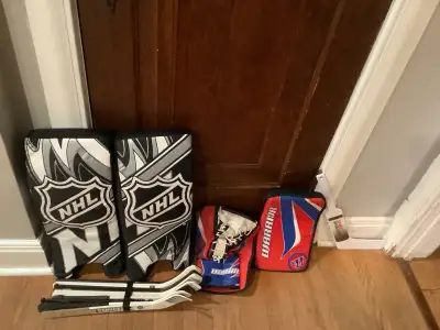 12 mini sticks and goalie stick and goalie equipment, View more
