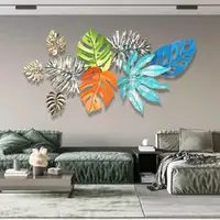 Large 3D Leaves Metal Wall Art, 78.74" x 39.37", Multicolour - E
