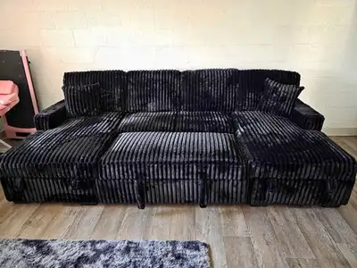 Corduroy Sofa Bed with Dual Storage Chaise Lounges For Sale , View more
