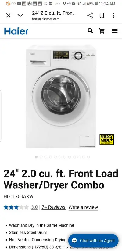 24" 2.0 cu. ft. Washer/Dryer Combo, View more