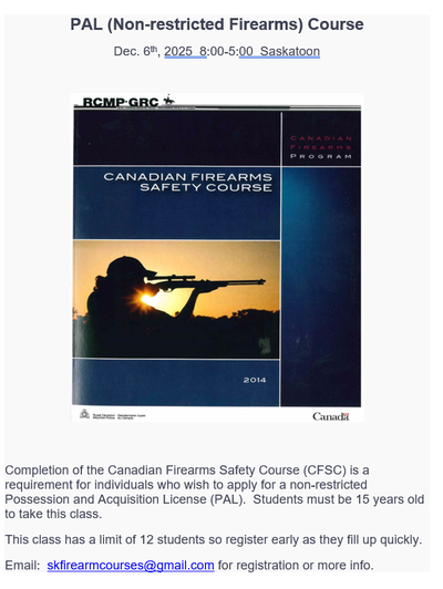 PAL Class Dec. 6th- Saskatoon, View more