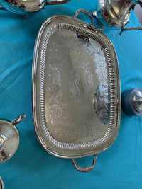 Antique silver plated double handle tray, excellent condition 