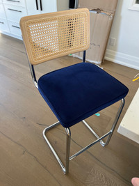 NEW - 4 Counter Stools (24” seat height) - Blue Velvet Seat