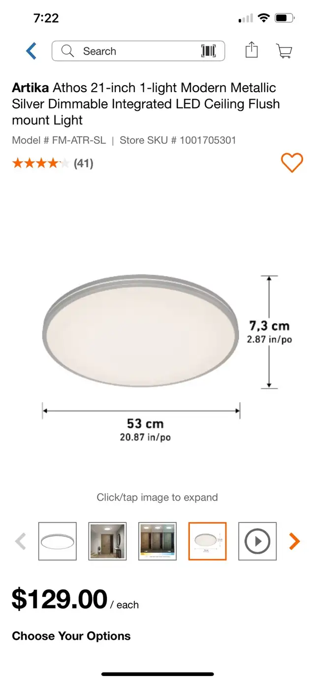 Artika Athos 21-inch 1-light Modern Metallic Silver Dimmable Int in Indoor Lighting & Fans in Kitchener / Waterloo - Image 5