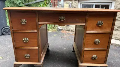  Vintage  Wood Executive Desk – 7 Drawers , View more