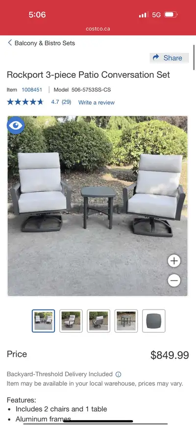 Brand New Rockport 3-piece Patio Conversation Set, View more