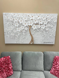 White Flowers Canvas Gold Tree Floral Wall Art Canvas