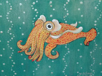 "Cuddles & Bubbles" cuttlefish mini painting acrylic on wood